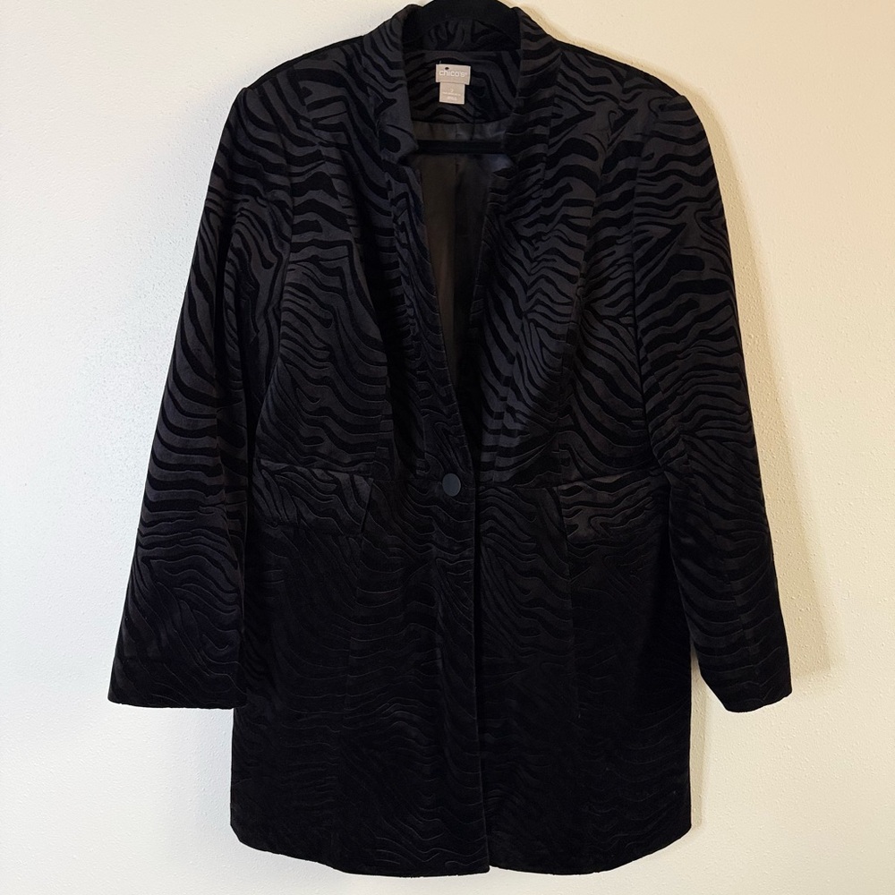Chico’s Black Zebra Jacquard Blazer Animal Print Jacket Size 2 Large - Picture 5 of 8